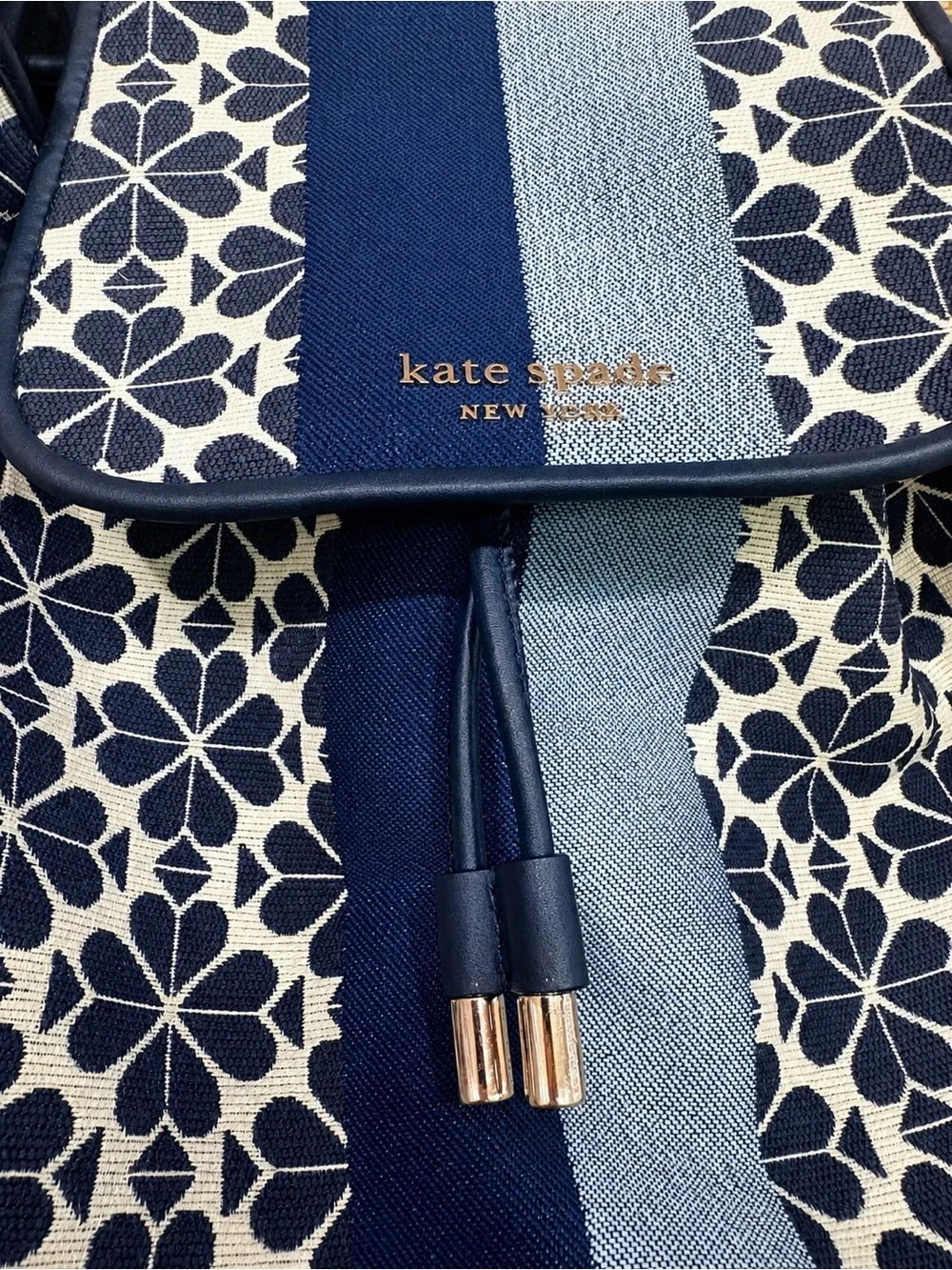 kate spade Navy Floral Stripe Drawstring Backpack